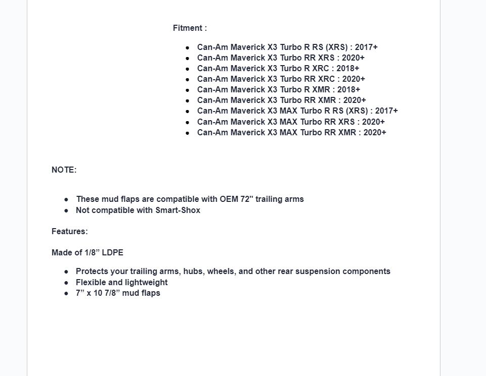 SuperATV Mud Flaps For Can-Am Maverick X3 For OEM 72" Trailing Arms - Image 5