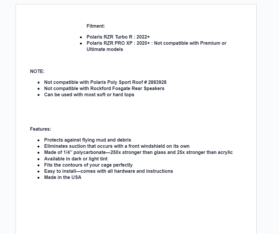 SuperATV Light Tint Rear Windshield For Polaris RZR Turbo R/ RZR PRO XP - Image 7