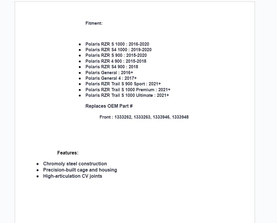 ADR Front Axle For Polaris RZR S/ General/ RZR Trail S - Image 2