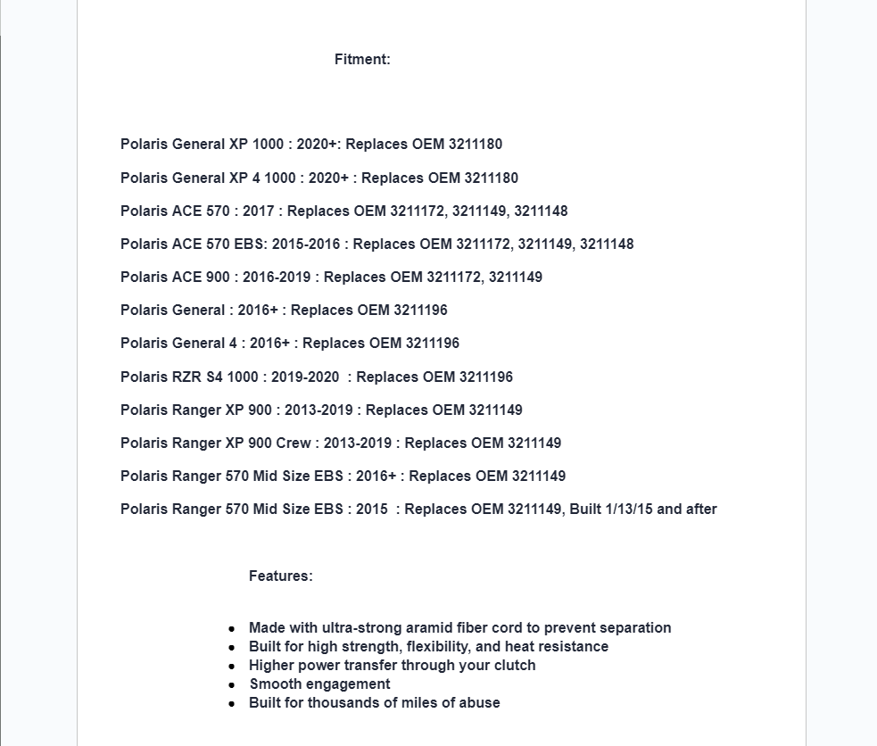 SuperATV Heavy Duty CVT Drive Belt For Polaris Ace/ General/ RZR/ Ranger - Image 2