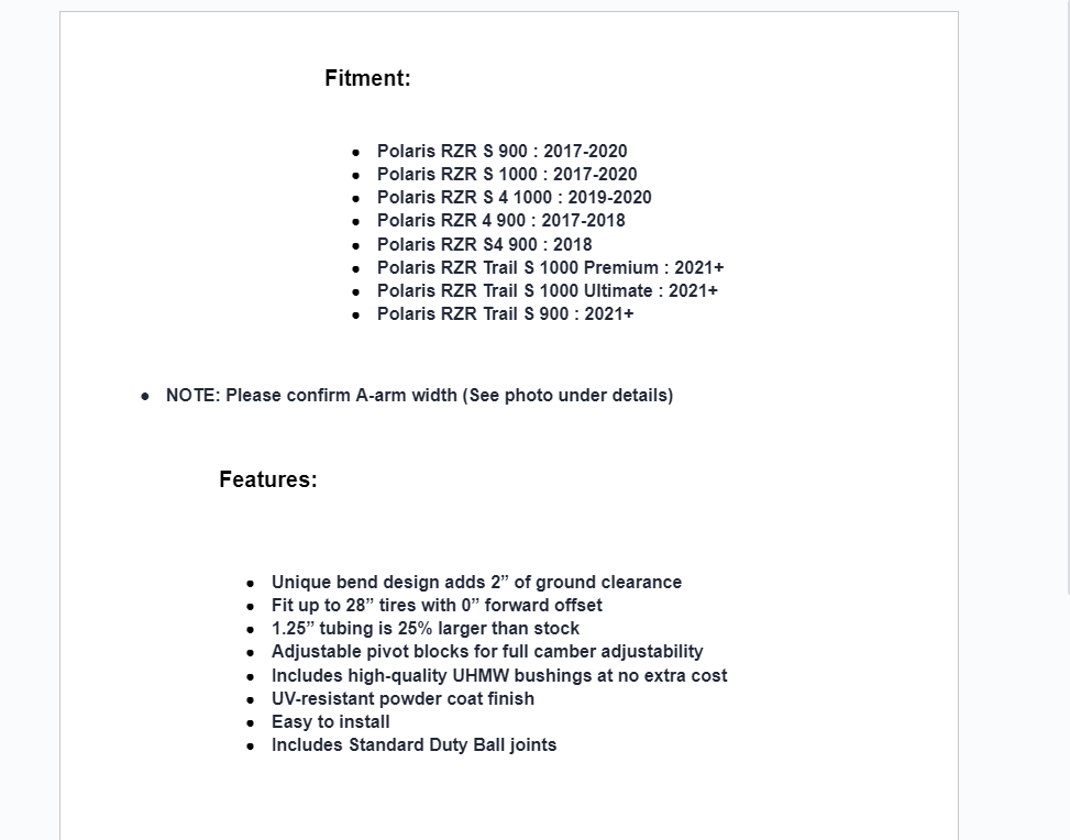 SuperATV High Clearance A-Arms For Polaris RZR S 900/ S1000 / Trail S - Image 6
