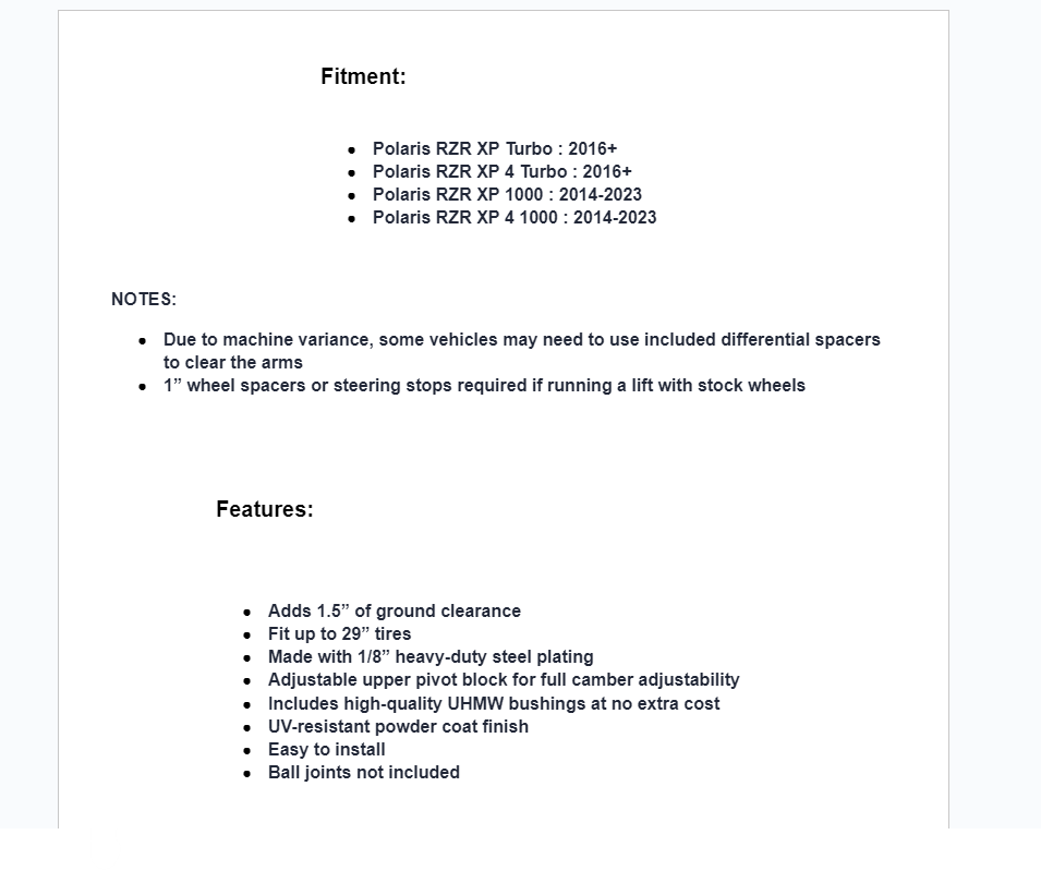 SuperATV High Clearance Boxed A-Arms For Polaris RZR XP Turbo/ RZR XP 1000 - Image 6