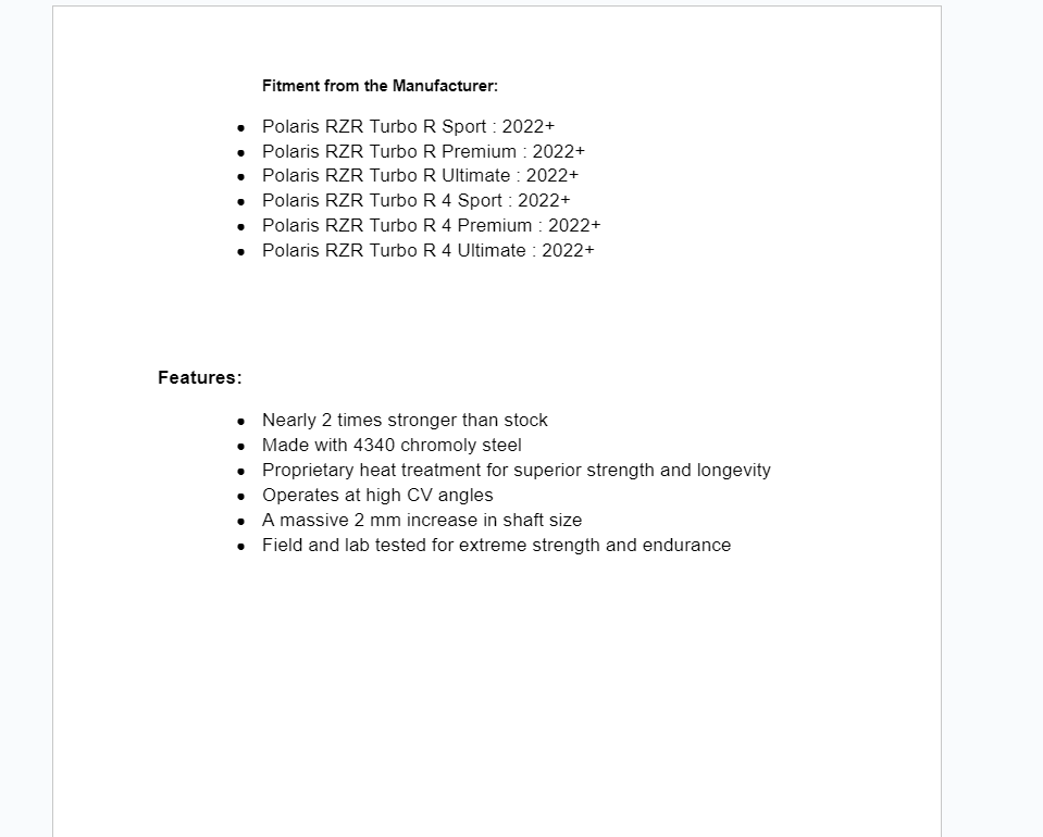 SuperATV Rhino 2.0 Rear Axle For Polaris RZR Turbo R 2022+ - Image 7