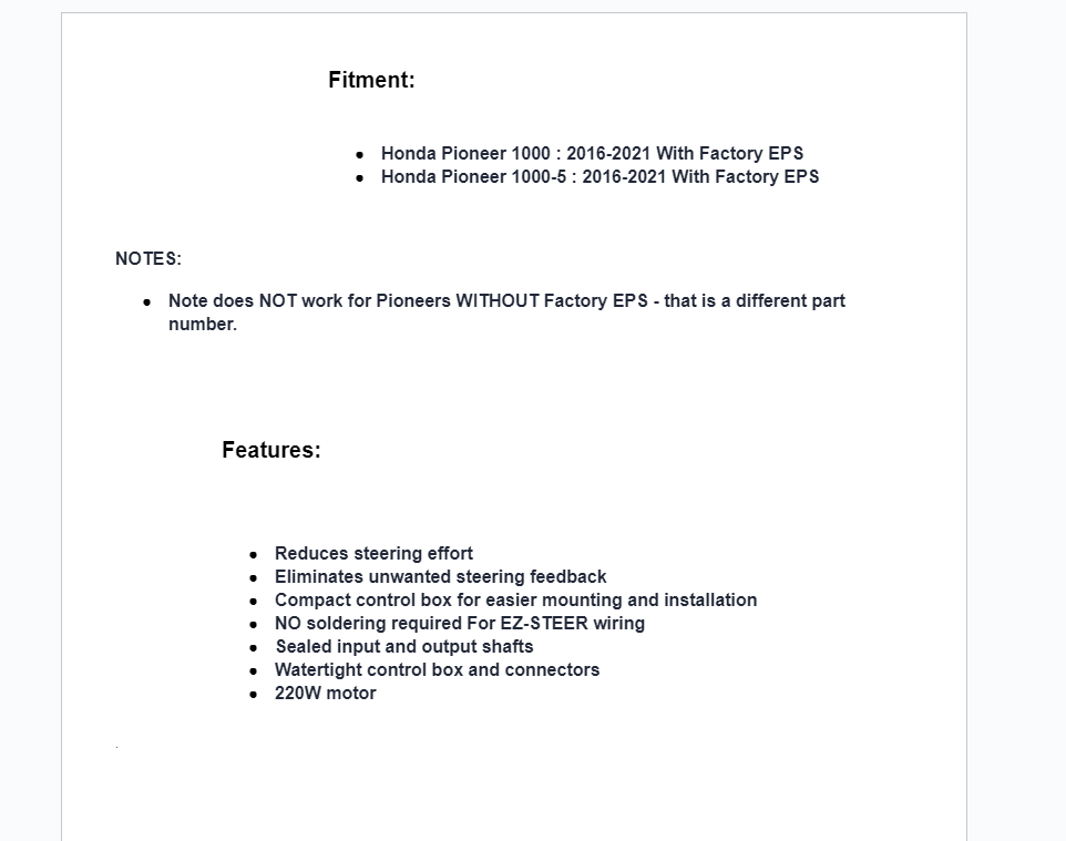 SuperATV Power Steering Kit For Honda Pioneer 1000 With Factory EPS 2016-2021 - Image 4