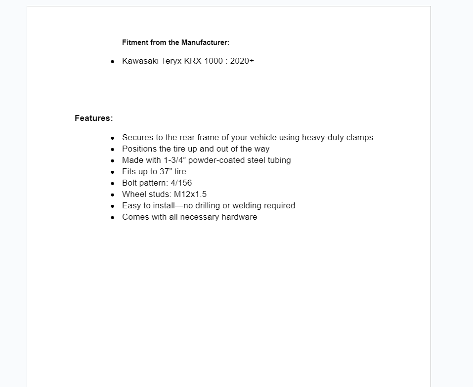 SuperATV Spare Tire Carrier For Kawasaki Teryx KRX 1000 2020+ - Image 6