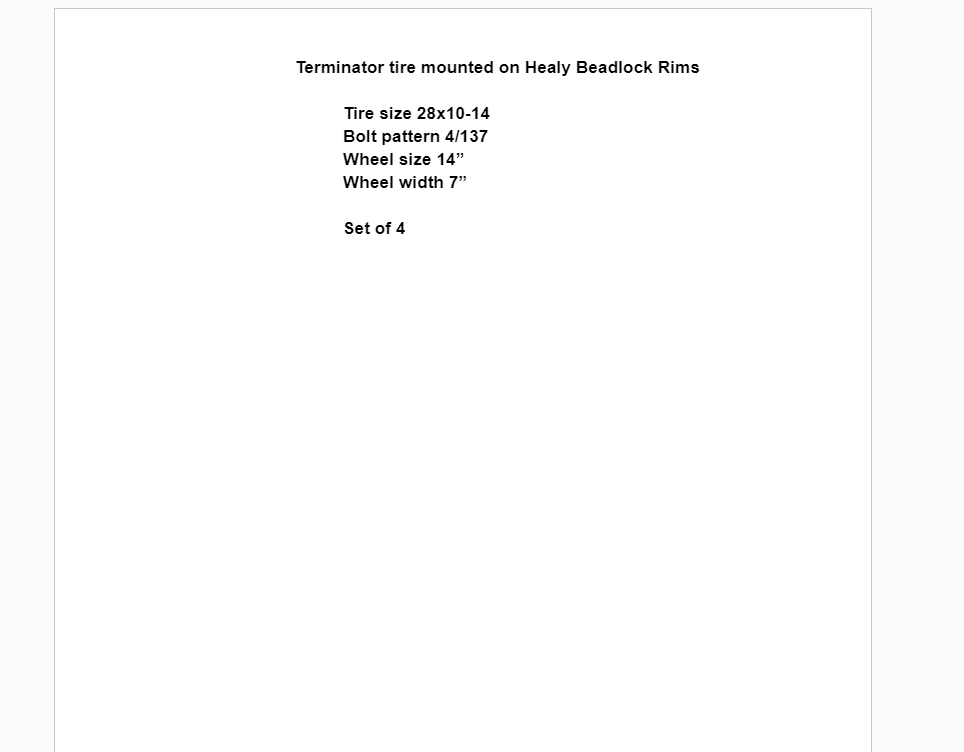 SuperATV Set of 4 Terminator Tires on 4/137 Healy Beadlock Rims 28x10-14 - Image 5