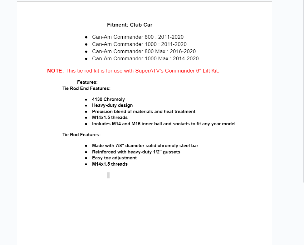 SuperATV Heavy Duty Z-Bend Tie Rod For Can-Am Commander w/ +6 Lift - Image 2
