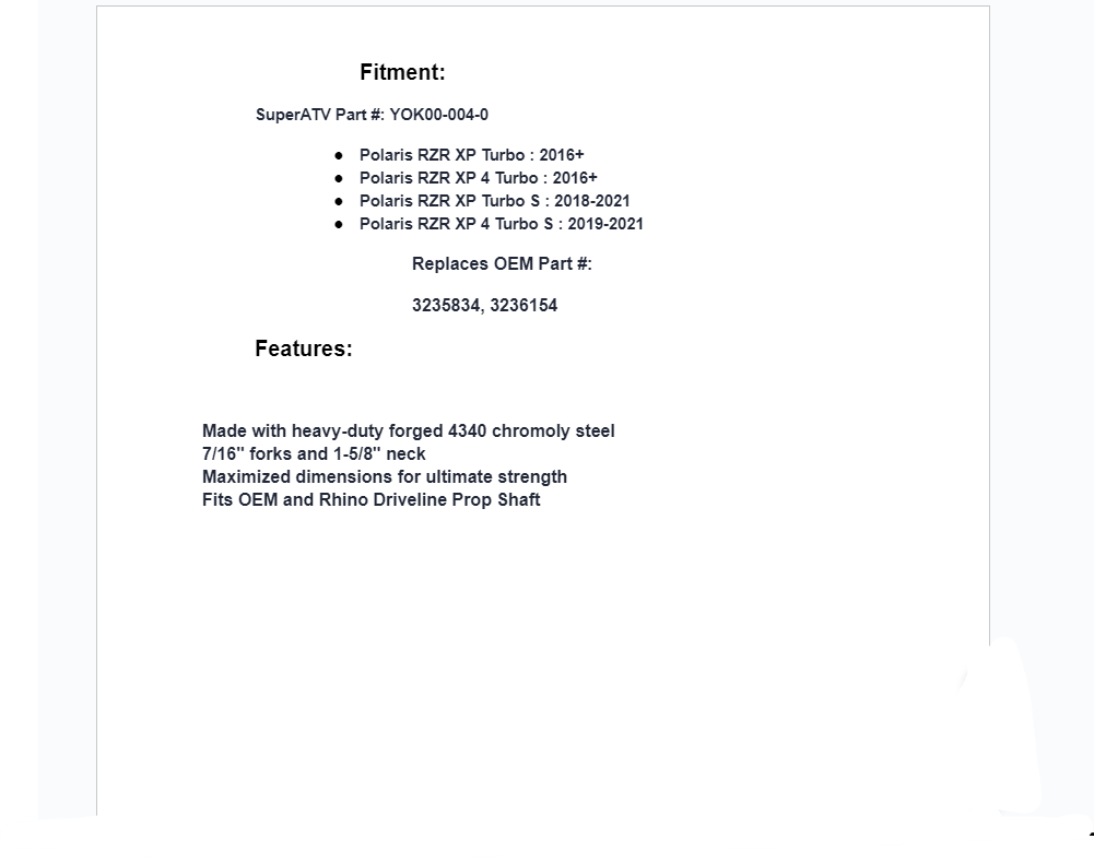 SuperATV Prop Shaft Replacement Slip Flange Yoke For Polaris (YOK00-004-0) - Image 3