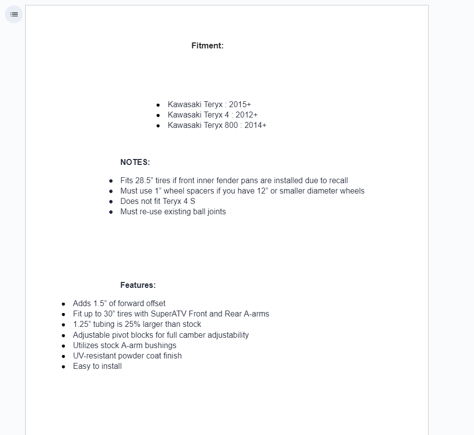 SuperATV High Clearance 1.5" Forward Offset A-Arms For Kawasaki Teryx - Image 9