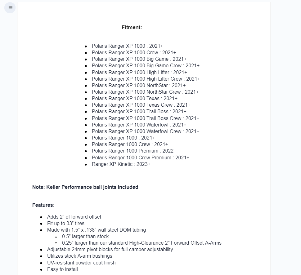 SuperATV Atlas Pro 2" Forward A-arms W/ Keller Ball Joints For Polaris Ranger/ XP - Image 6