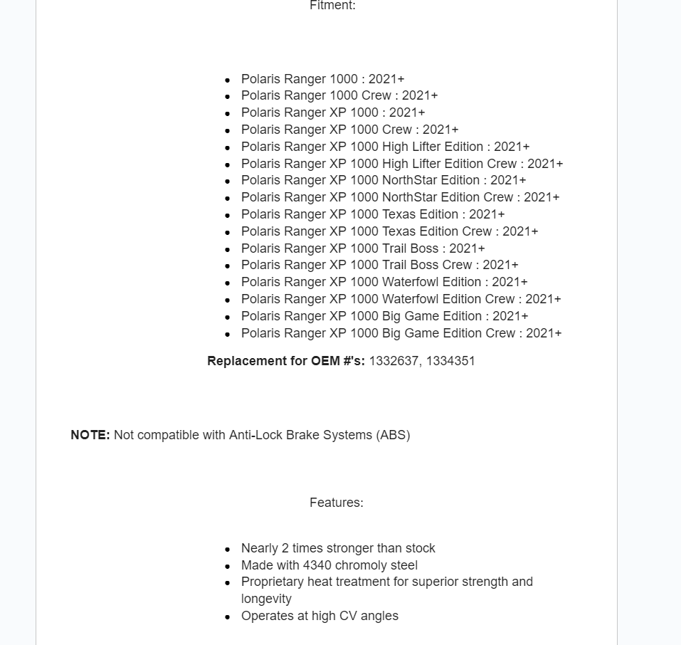 SuperATV Rhino 2.0 Front Axle For Polaris Ranger / Ranger XP 2021+ - Image 7