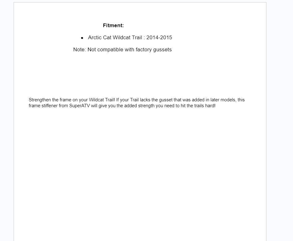 SuperATV Frame Stiffener / Gusset Kit For Arctic Cat Wildcat Trail 2014-2015 - Image 5