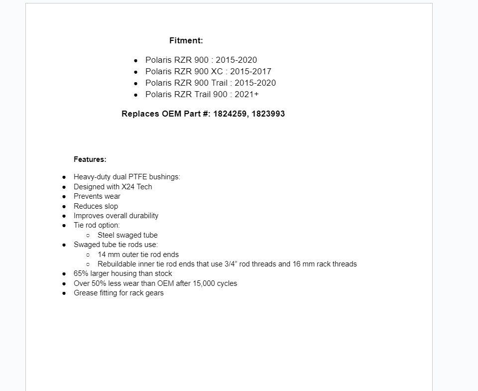 SuperATV Rackboss 2.0 Swaged Tube Rack & Pinion For Polaris RZR 900 - Image 4