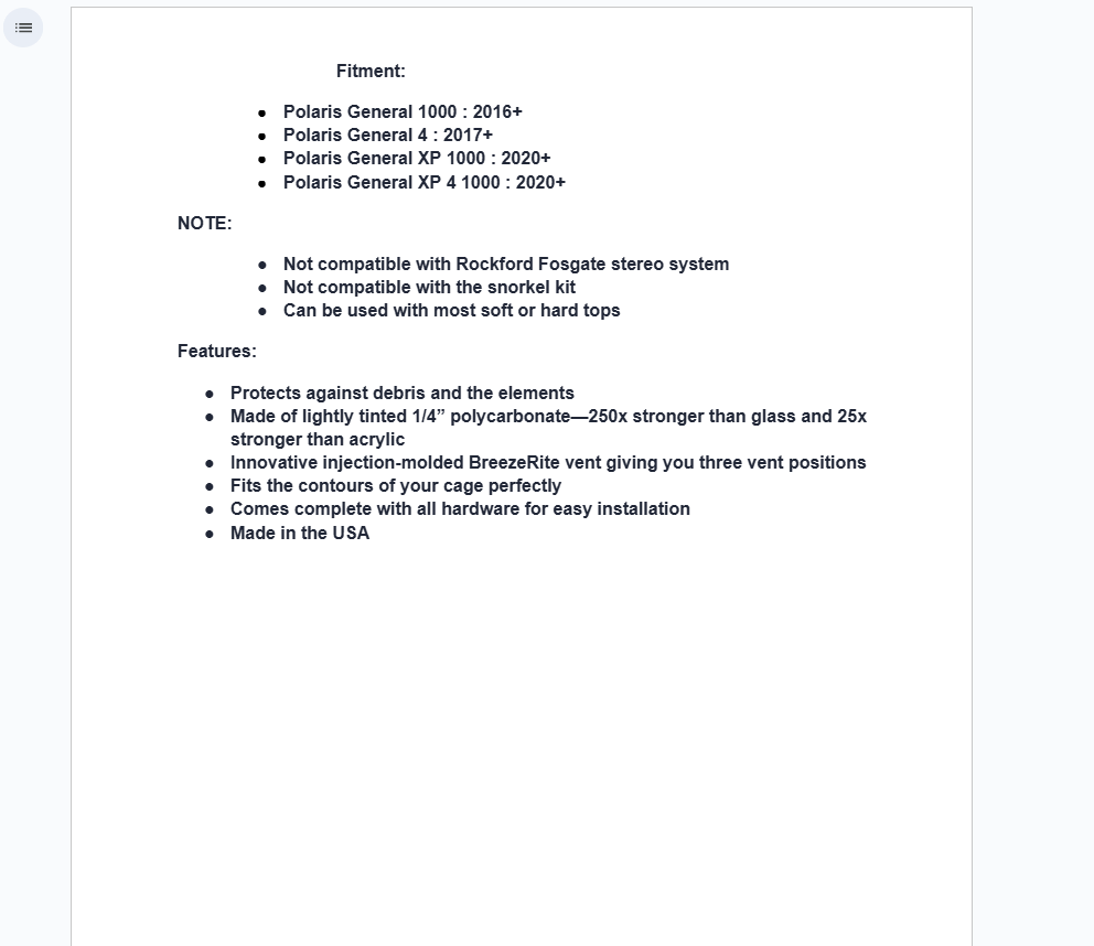 SuperATV Rear Vented Windshield For Polaris General 1000 / XP 1000 - Image 8