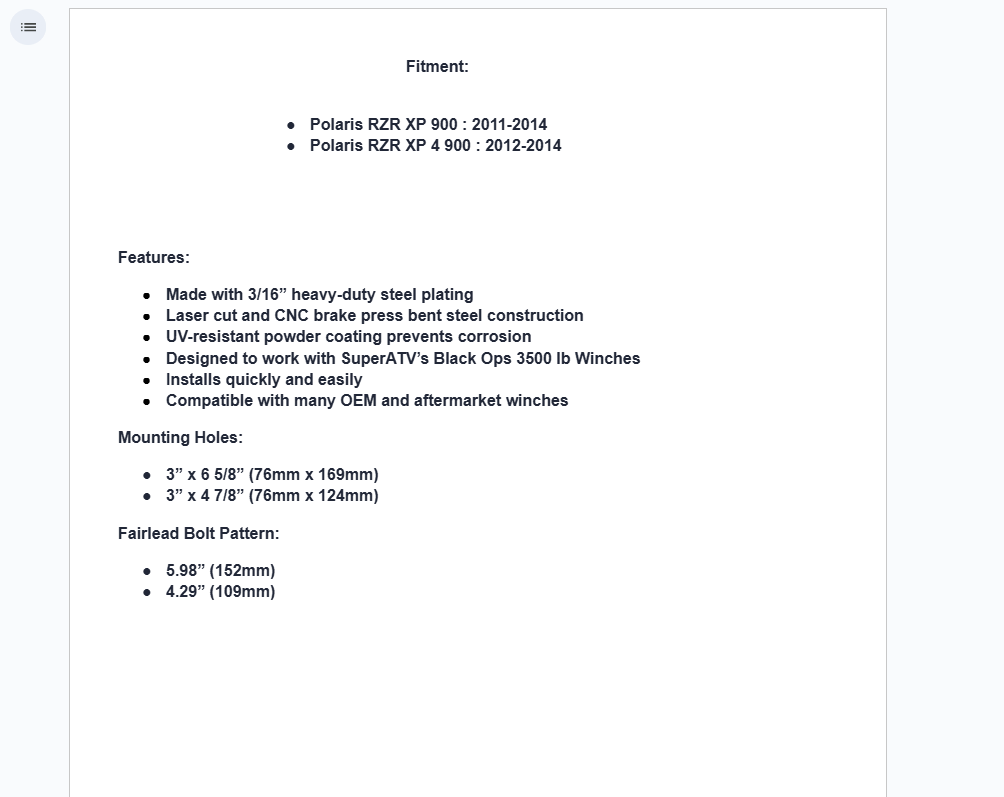 SuperATV Winch Mounting Plate For 3500 LB Winch On A Polaris RZR XP 900 - Image 2