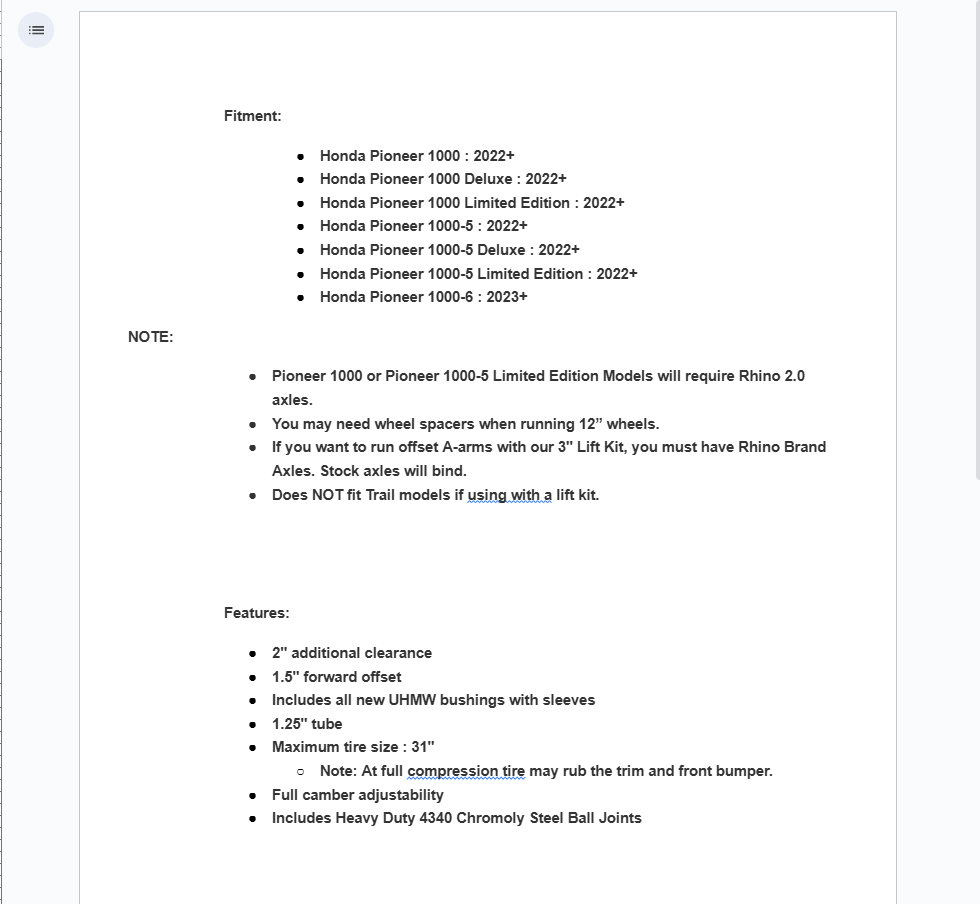 SuperATV High Clearance Forward 1.5" Offset A-Arms For Honda Pioneer 2022+ - Image 6