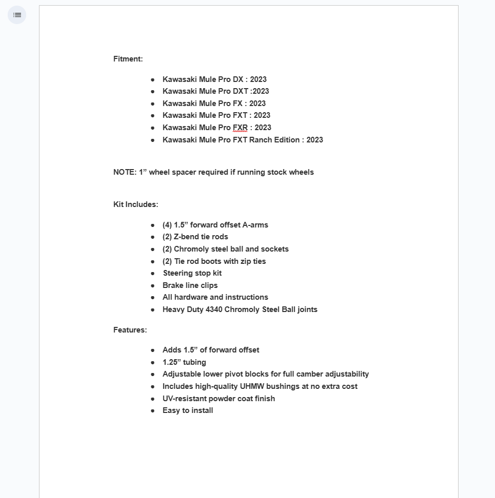 SuperATV High Clearance 1.5" Offset A-Arms w/ Ball joints For Kawasaki Mule Pro - Image 7