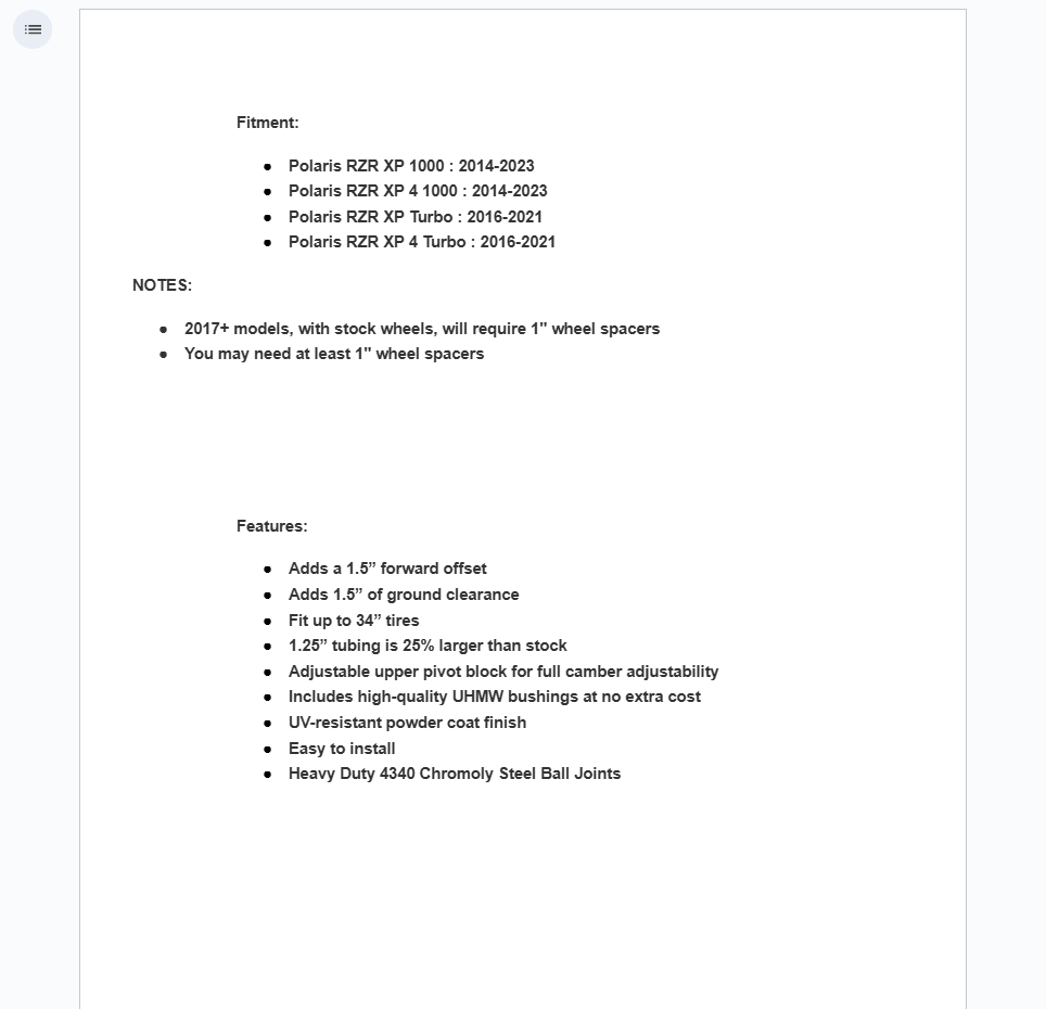 SuperATV High Clearance 1.5" Forward A-Arms w/ Ball Joints For Polaris RZR XP - Image 6