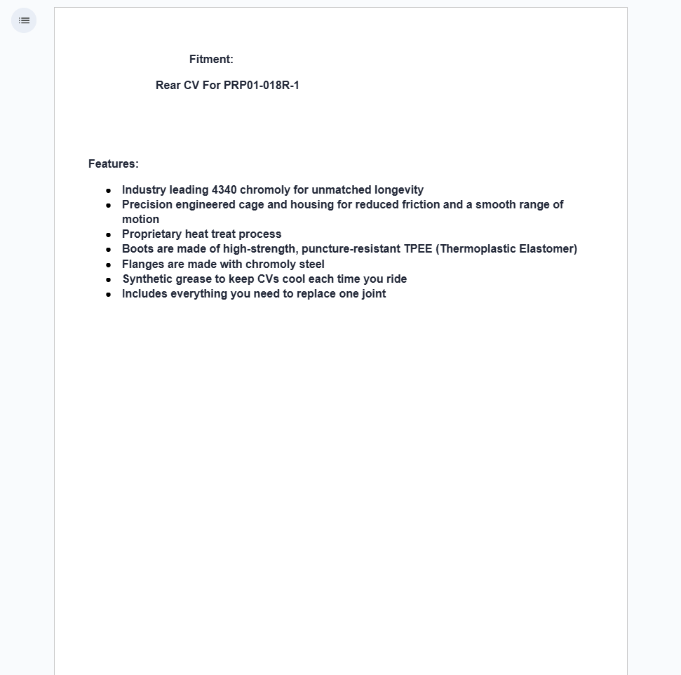 SuperATV Rhino Driveline Prop Shaft Rear Replacement CV Joint Kit - Image 2