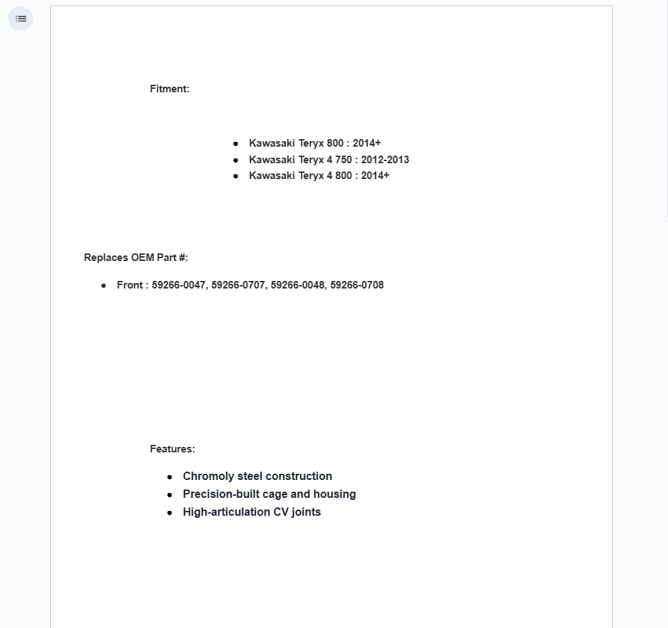 SuperATV ADR Brad Front Left Axle For Kawasaki Teryx - Image 2