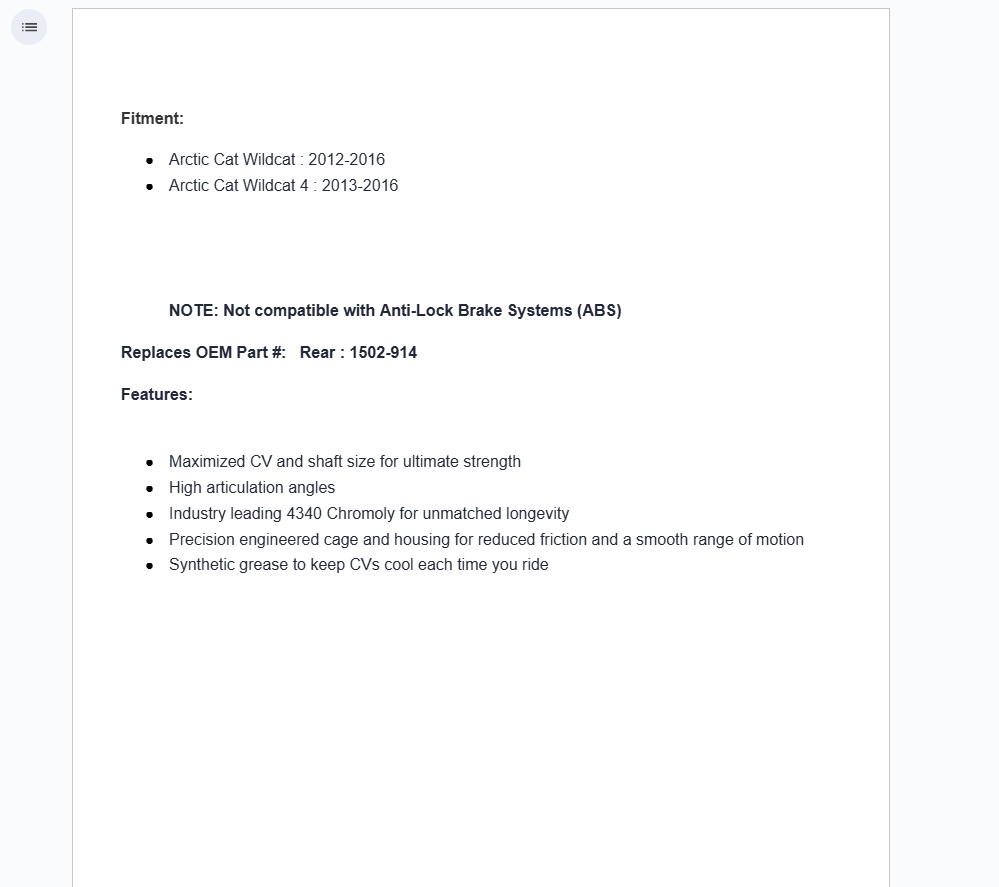 SuperATV Rhino Brand Rear Axle For Artic Cat Wildcat 2012-2016 - Image 3