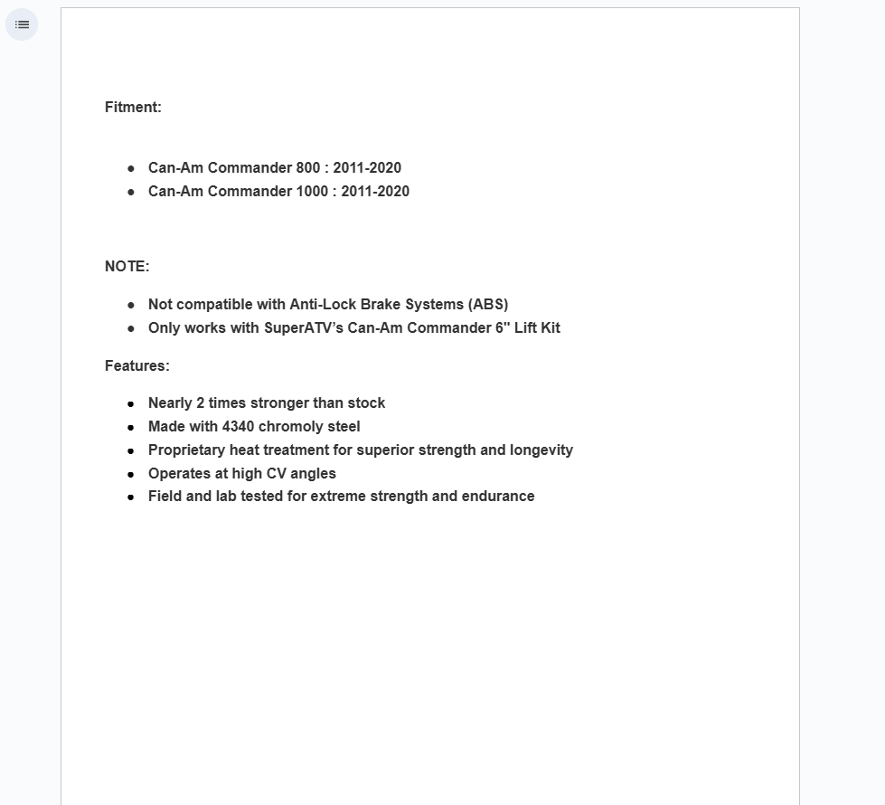 SuperATV Rhino 2.0 Big +6 Lift Kit Front Left Axle For Can-Am Commander 800/1000 - Image 3