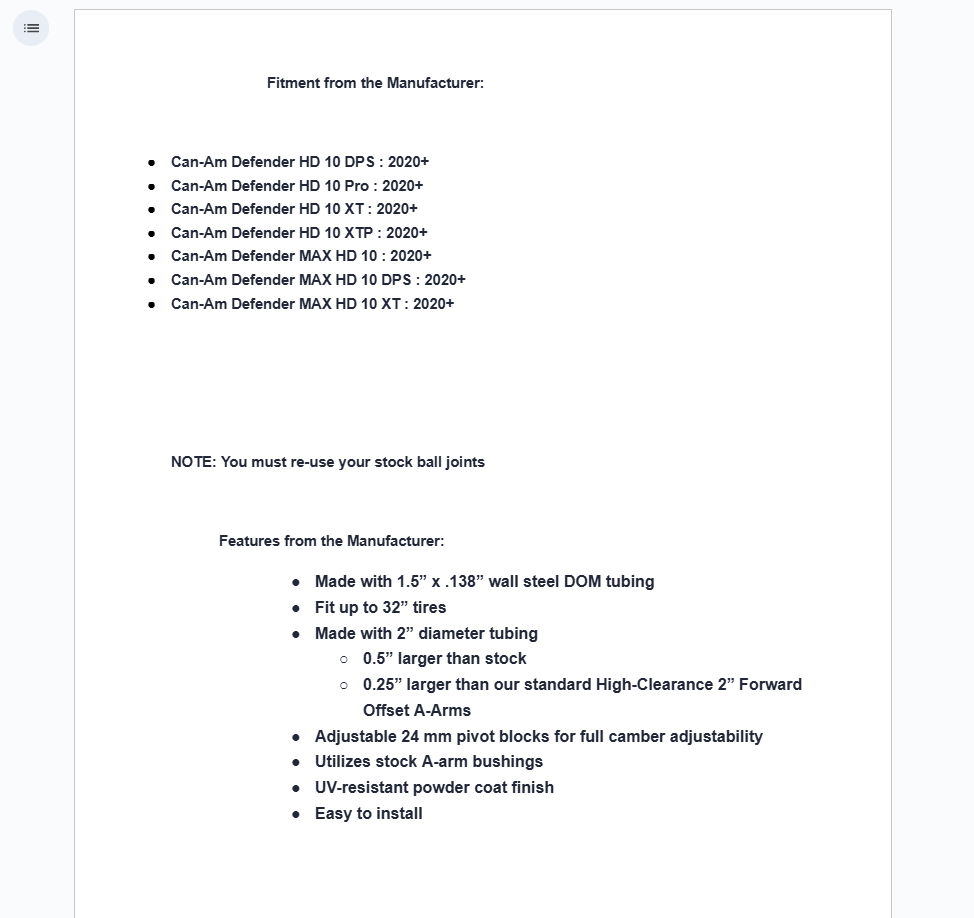 SuperATV Atlas Pro 2" Forward Offset A-Arms For Can-Am Defender HD10 Pro/XT/XTP - Image 6