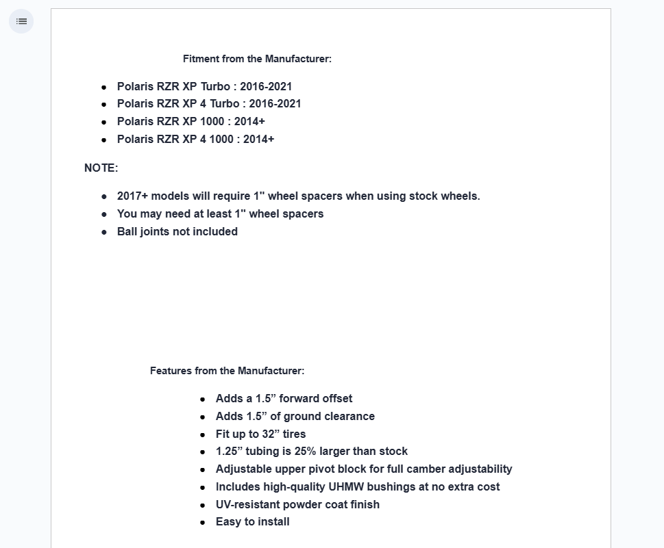 SuperATV High Clearance 1.5" Forward Offset A-Arms For Polaris RZR XP/ Turbo - Image 7