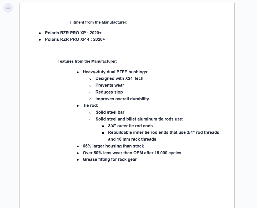 SuperATV Rackboss 2.0 Solid Steel Bar Rack & Pinion For Polaris RZR Pro XP - Image 3