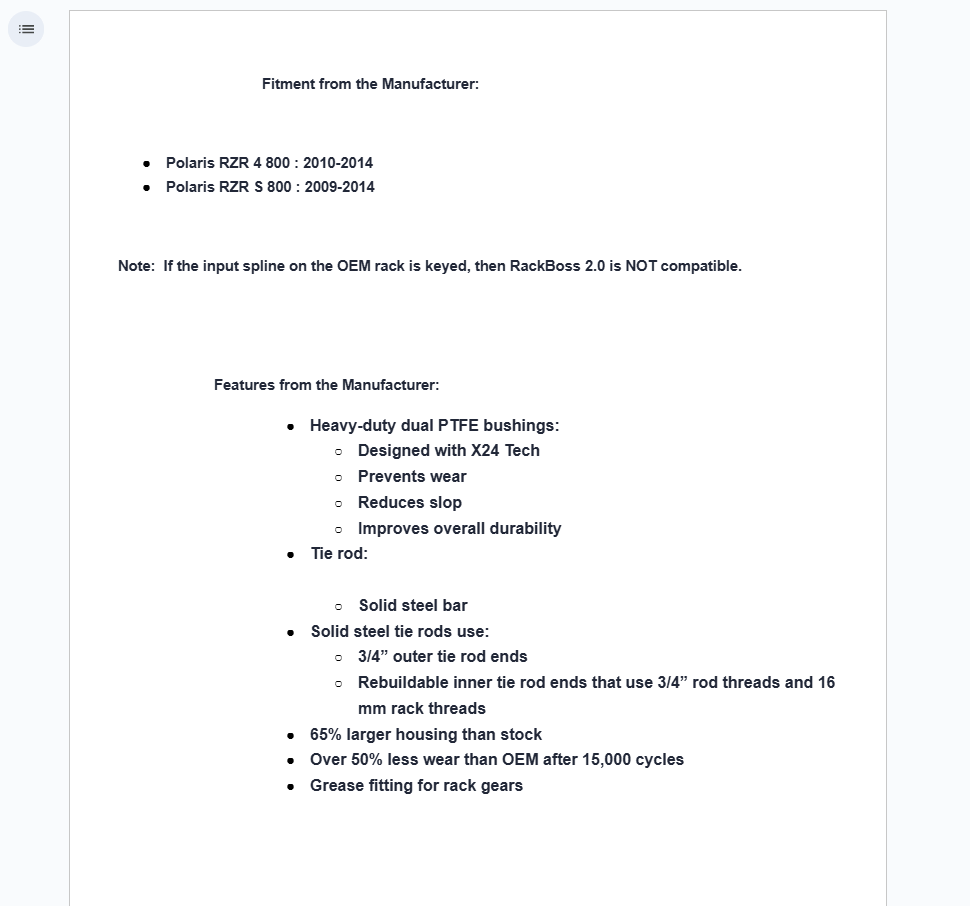 SuperATV Rackboss 2.0 Rack & Pinion For Polaris RZR S / 4 800 - Image 6