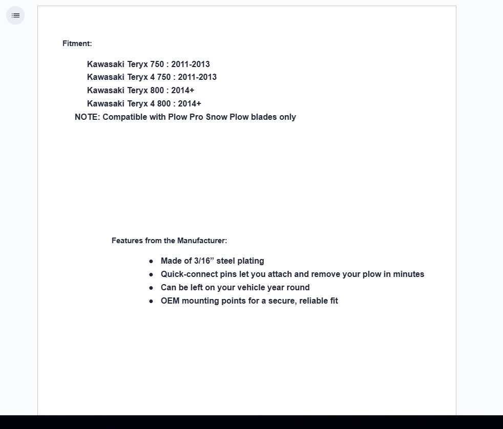 SuperATV Plow Pro Snow Plow Mount For Kawasaki Teryx - Image 2