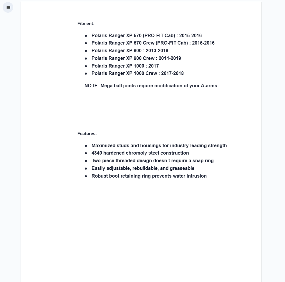 SuperATV Single Mega Keller Ball Joint For Polaris Ranger XP 570/900/1000 - Image 3