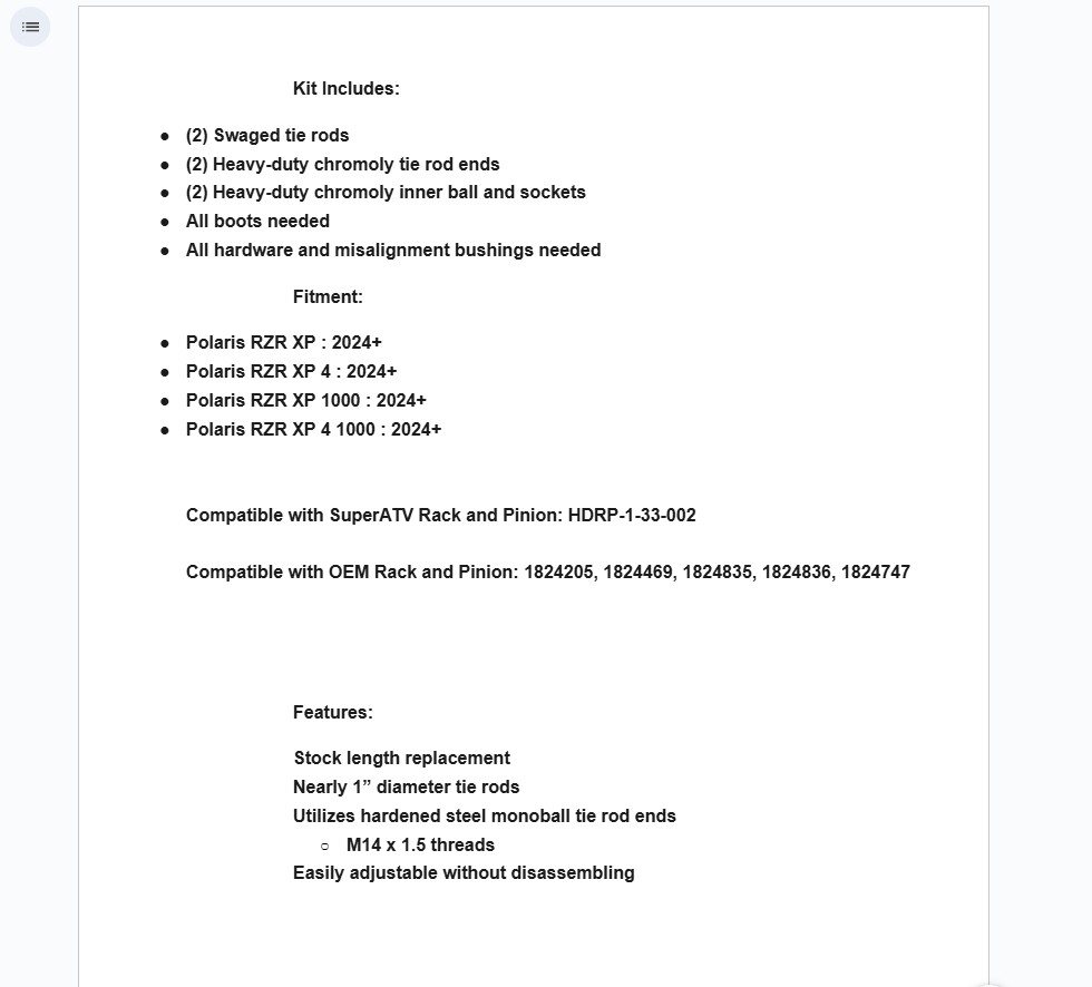 SuperATV Heavy Duty Swaged Tie Rod Kit For Polaris RZR XP / XP 1000 2024+ - Image 3