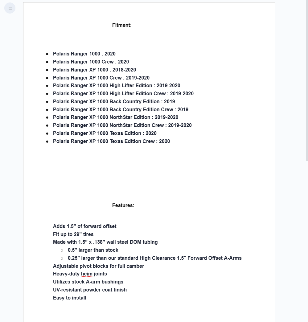 SuperATV Atlas Pro 1.5" Forward Offset A-Arms (Heims) For Polaris Ranger 1000/ XP - Image 8