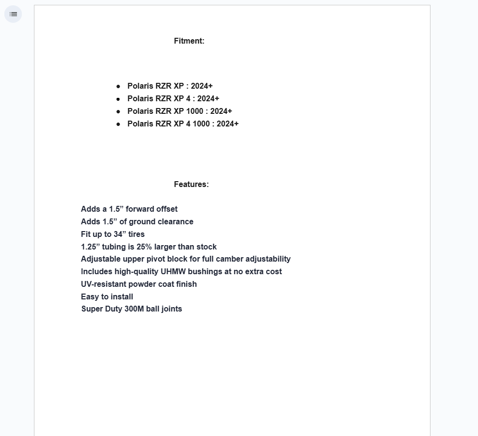 SuperATV High Clearance 1.5"Forward Offset A-Arms For Polaris RZR XP / 1000 2024+ - Image 5