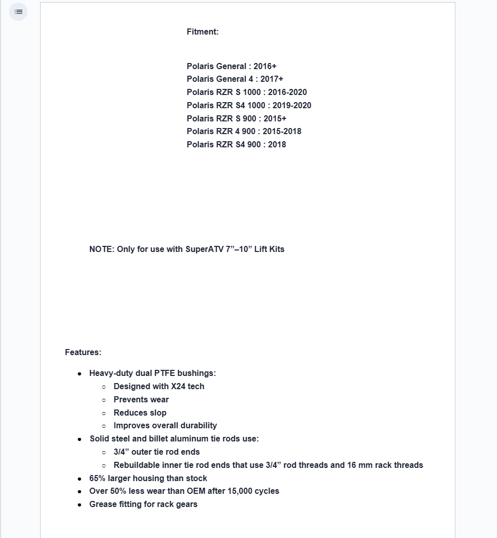SuperATV Rackboss 2.0 Rack & Pinion For Big 7-10"Lift Kits For Polaris General/ RZR - Image 2