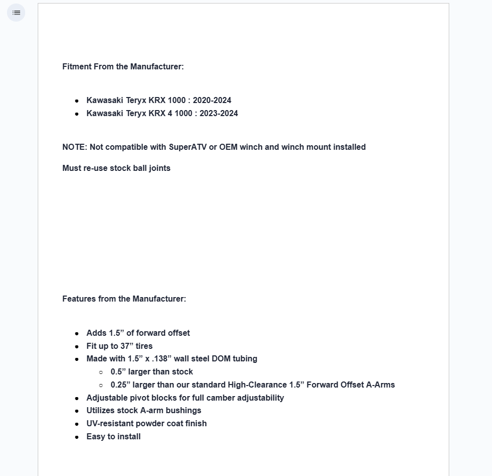 SuperATV Atlas Pro 1.5" Forward Offset A-Arms For Kawasaki Teryx KRX 1000 - Image 9