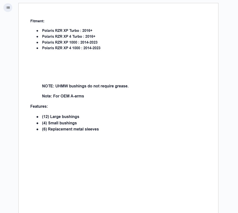 SuperATV UHMW A-arm Bushings For Polaris RZR XP OEM A-Arms - Image 2