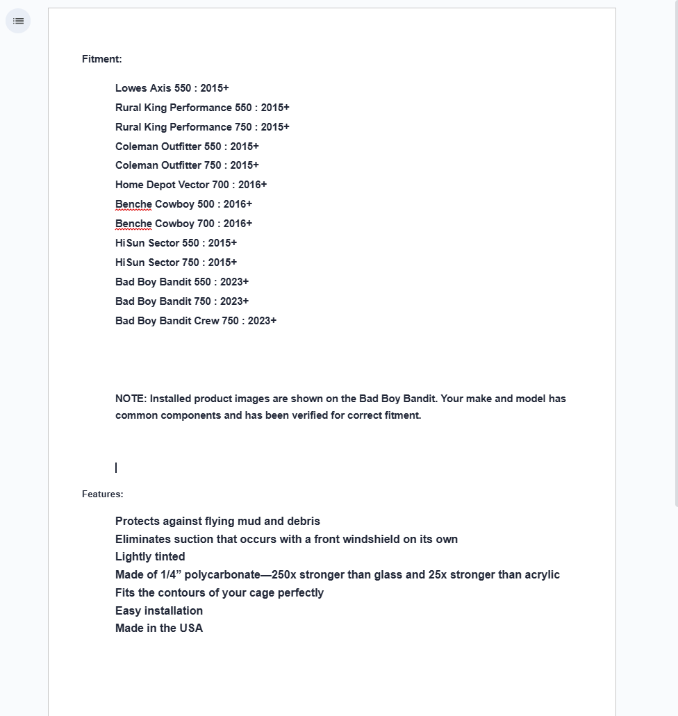 SuperATV Rear Windshield For Axis, Performance, Outfitter, Cowboy, Bandit, Sector - Image 3