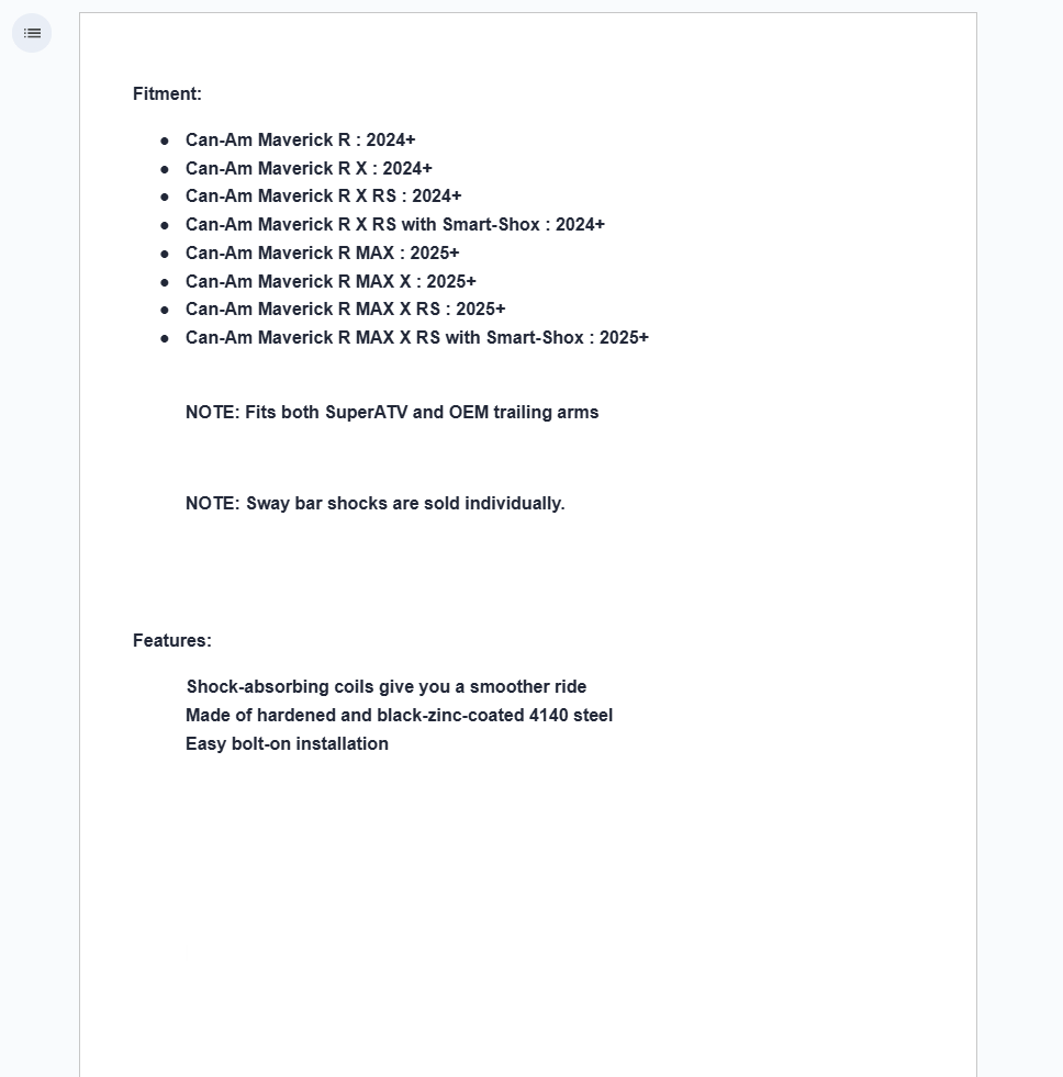 SuperATV Sway Bar Shock For Can-Am Maverick R 2024+ - Image 2