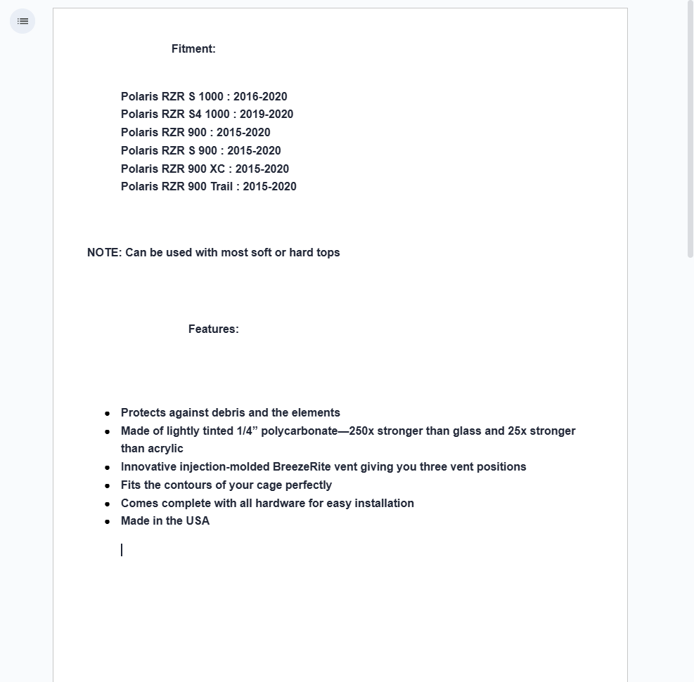 SuperATV Rear Vented Windshield For Polaris RZR S 1000/900 - Image 4