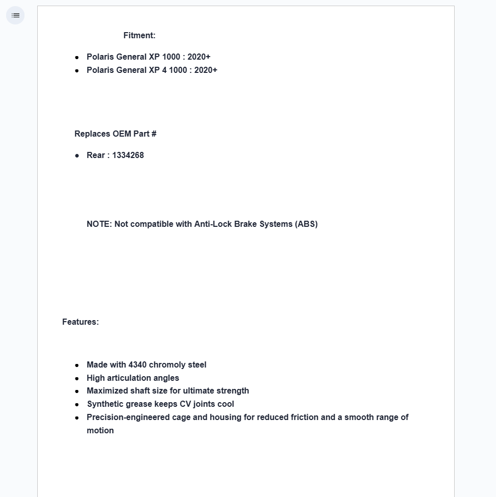 SuperATV Rhino Rear Axle For Polaris General XP 1000 2020+ - Image 2