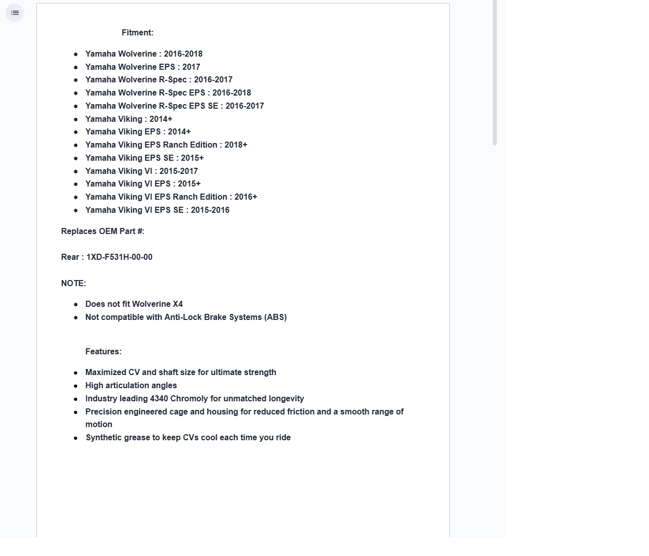 SuperATV Rhino Rear Axle For Yamaha Wolverine/ Viking (1XD-F531H-00-00) - Image 3