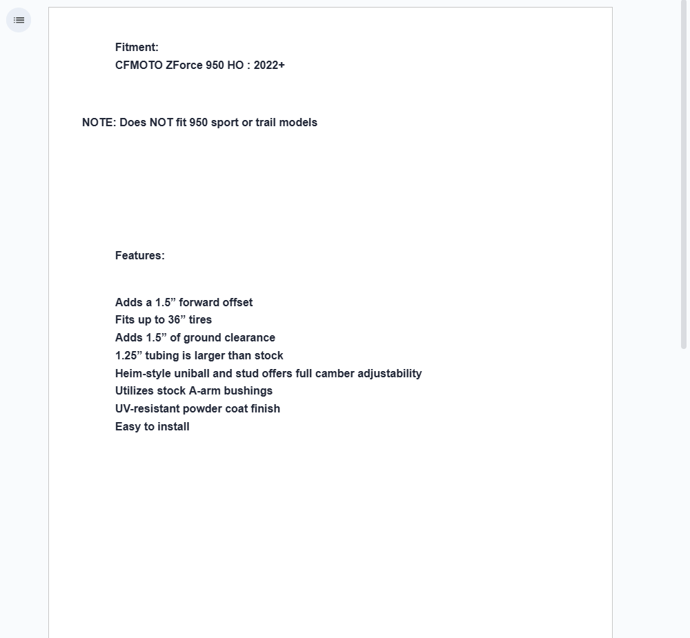 SuperATV 1.5" Forward Offset A-Arms For CFMoto ZForce 950 2022+ - Image 6