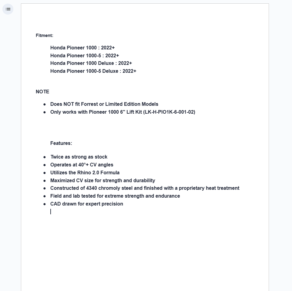 SuperATV Bif Lift +6 Rear Left Axle For Honda Pioneer 1000 2022+ - Image 6