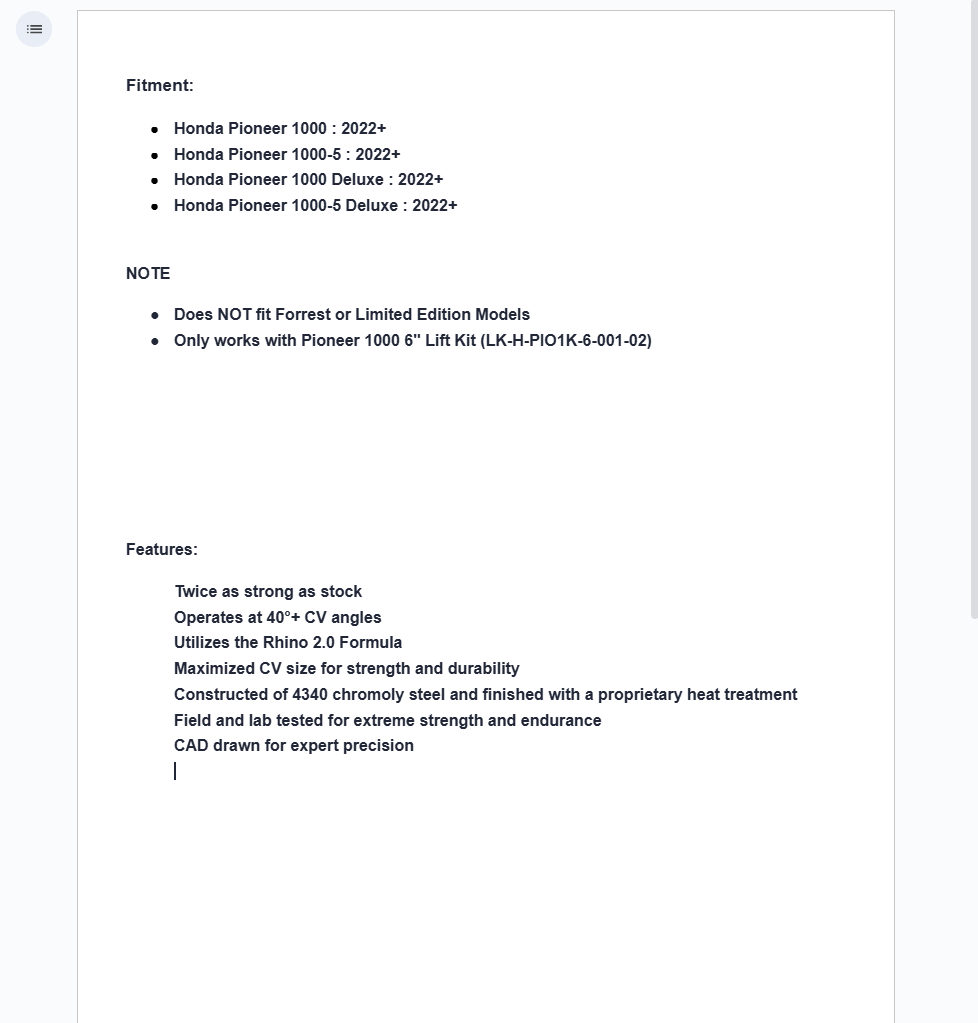 SuperATV Rhino 2.0 Rear Right Big Lift Axle For Honda Pioneer 1000 2022+ - Image 6